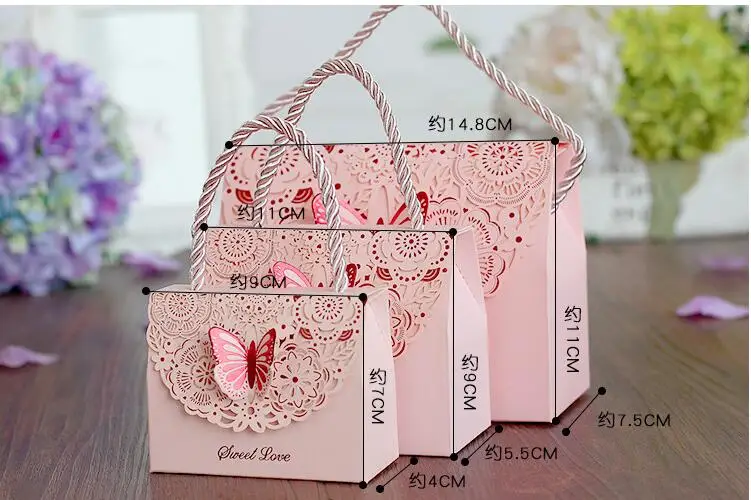 

11*7.5cm Wedding candy box creative hollow carved fold butterfly wedding gift box Chinese wedding exquisite candy box