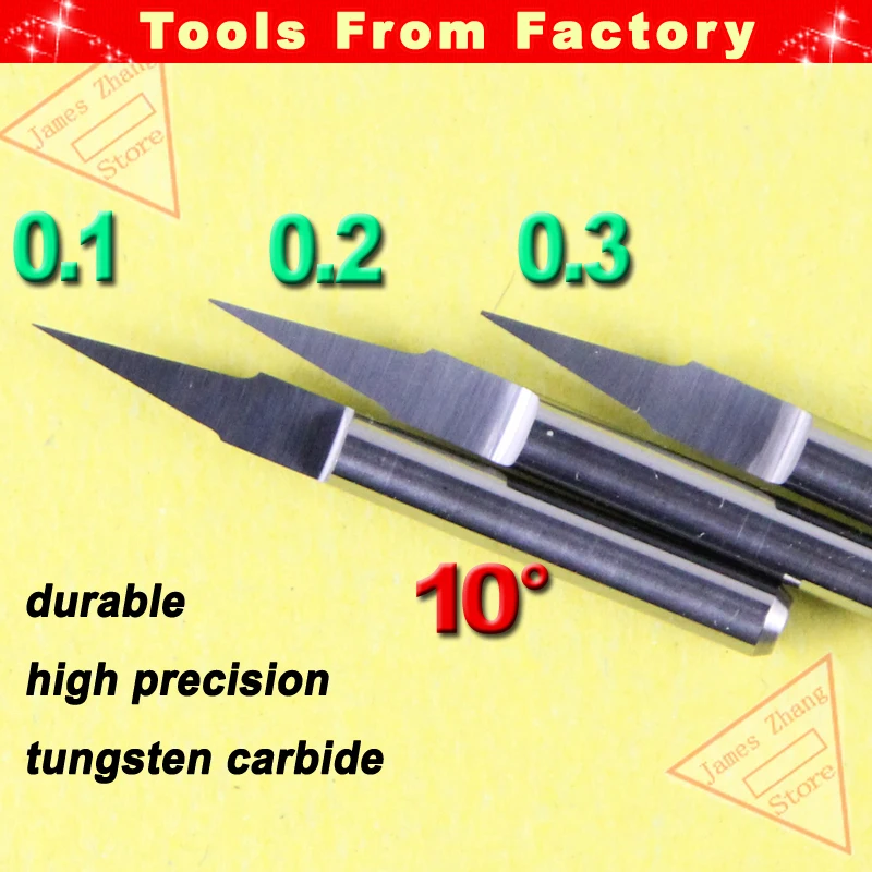 10x3.175mm haste 10deg 0.1mm fundo plano cnc roteador ferramentas de corte bits escultura em madeira v forma ferramenta gravura pcb cortadores