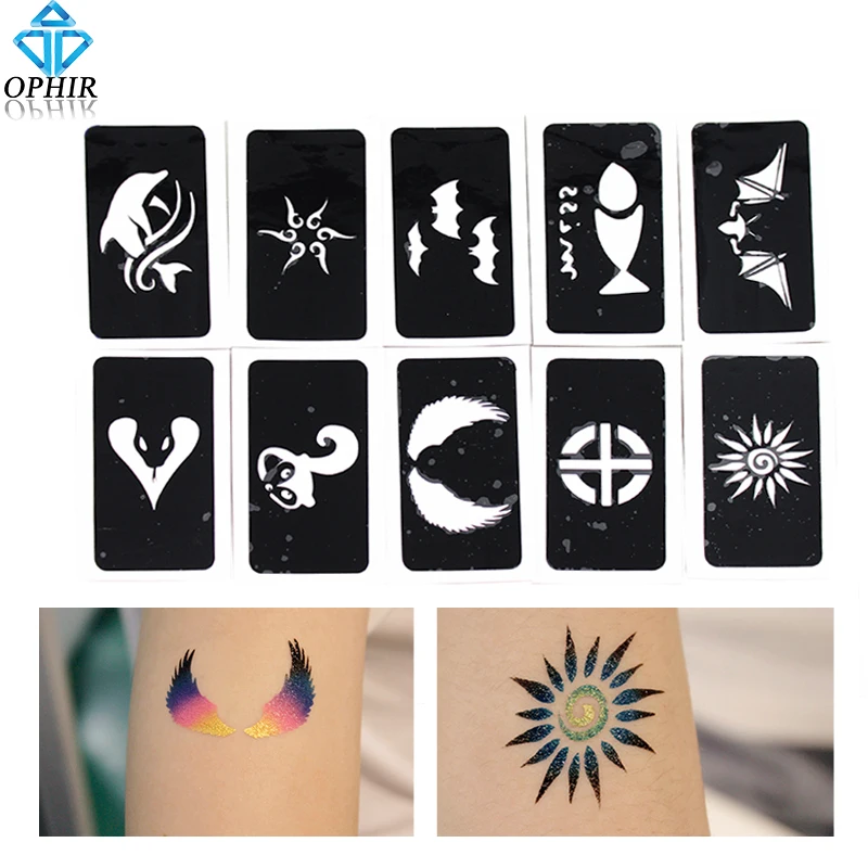 

OPHIR 10 PC Airbrush Sheets Stencils(Animal series) for Body Painting Glitter Temporary Tattoo Stencils Kit 7.1x 3.6cm_TA032E