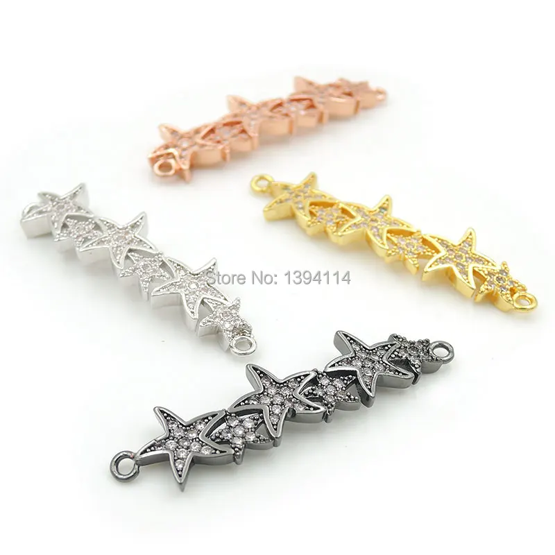 

36*9*3mm Micro Pave Clear CZ Arc Bar Connector Of 6 Starfishs Fit For Women As DIY Bracelets Accessory