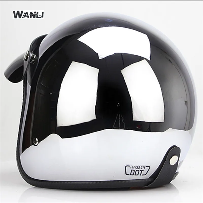 Mirror Silver Chrome Motorcycle  Open Face Men Women Casco Vintage Scooter Jet Retro Helmets Pare Moto  Para CE DOT