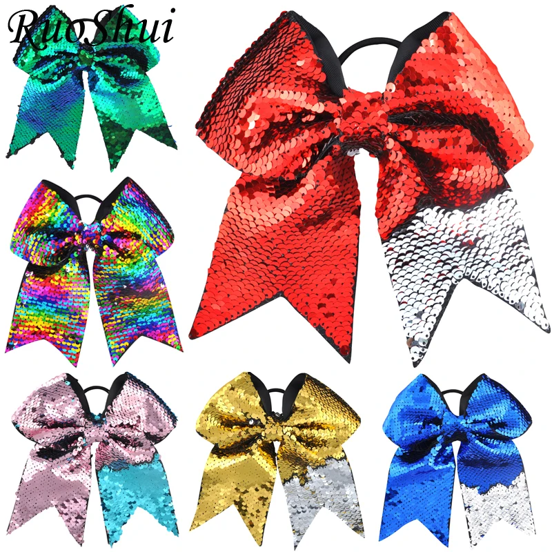 

1PC 8 Inch Christmas Ponytail Holder Elastic Hair Hands Girls Glitter Sequins Scales Big Cheerleading Hair Bows Hair Scrunchies