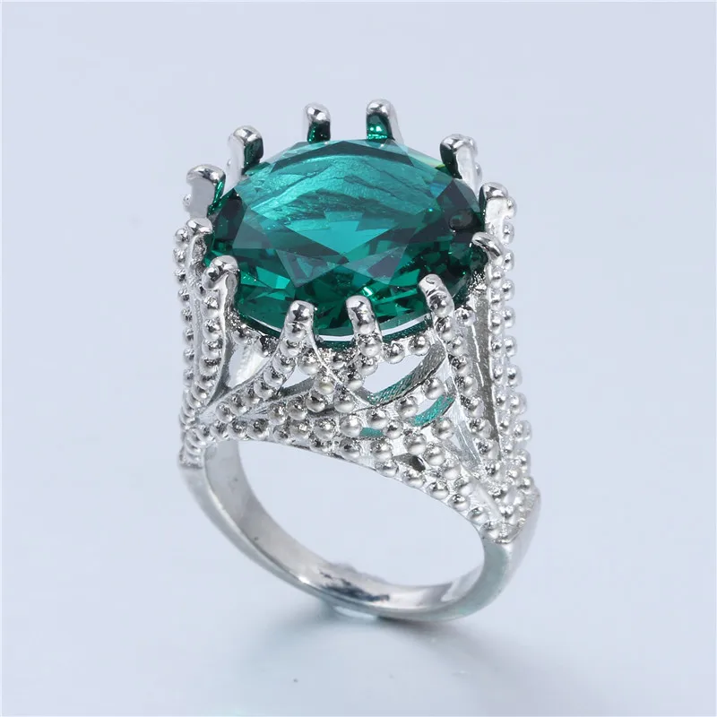 Fashion Hollow  Rings Round Green Zircon Crystal Ring for Women Set Wedding Jewelry Finger