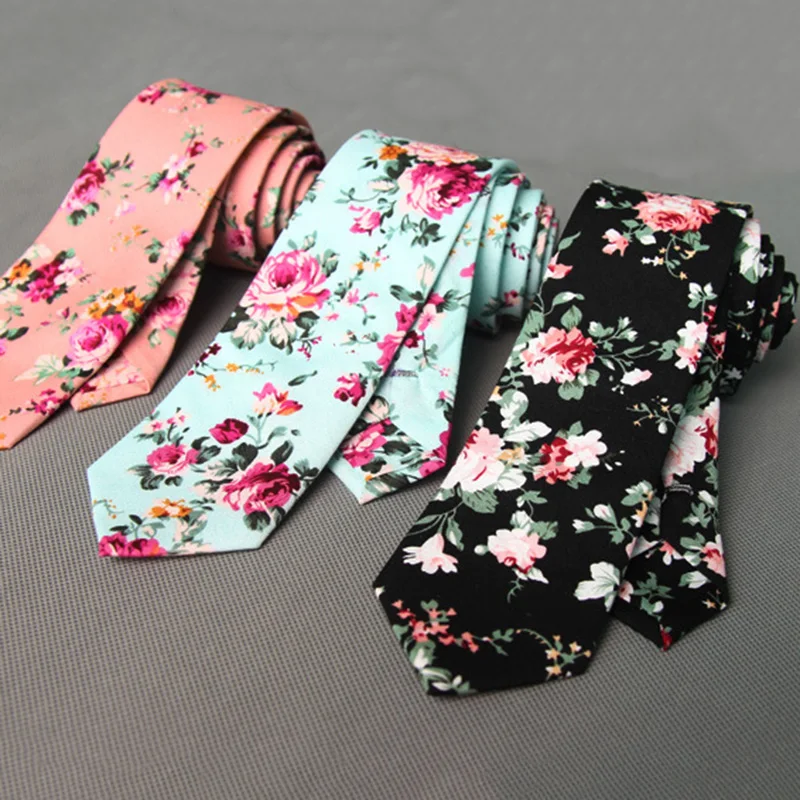 RBOCOTT Floral Ties For Men Printed Cotton Tie Mens Ties 6cm Slim Neck Tie Skinny Necktie For Wedding Party