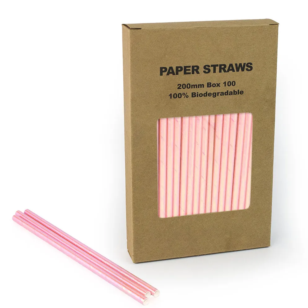 

100 Pcs/Box Light Pink Iridescent Foil Paper Straws,Pearl Princess Mermaid Bachelorette Wedding Birthday Party Girls Baby Shower