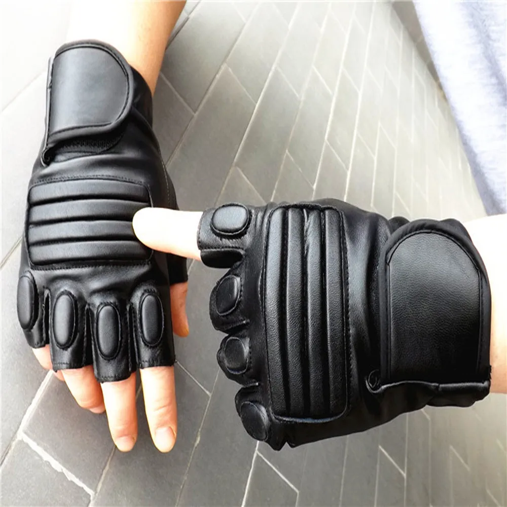 Men Gloves Winter Motorcycle Sports Outdoor Protection Fighting Leather Tactical Gloves Half Finger Mitten перчатки без пальцев