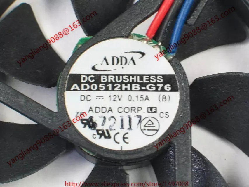 ADDA AAD0512HB-G76 تيار مستمر 12 فولت 0.15A 50X50X10mm خادم مروحة التبريد