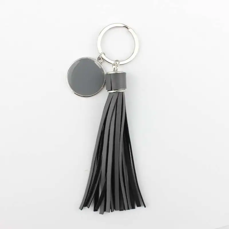 ZWPON Fashion PU Leather Tassel Monogram Enamel Disc Blank Only Key Chains for Women Bag Keychains Unique Handbags Accessories