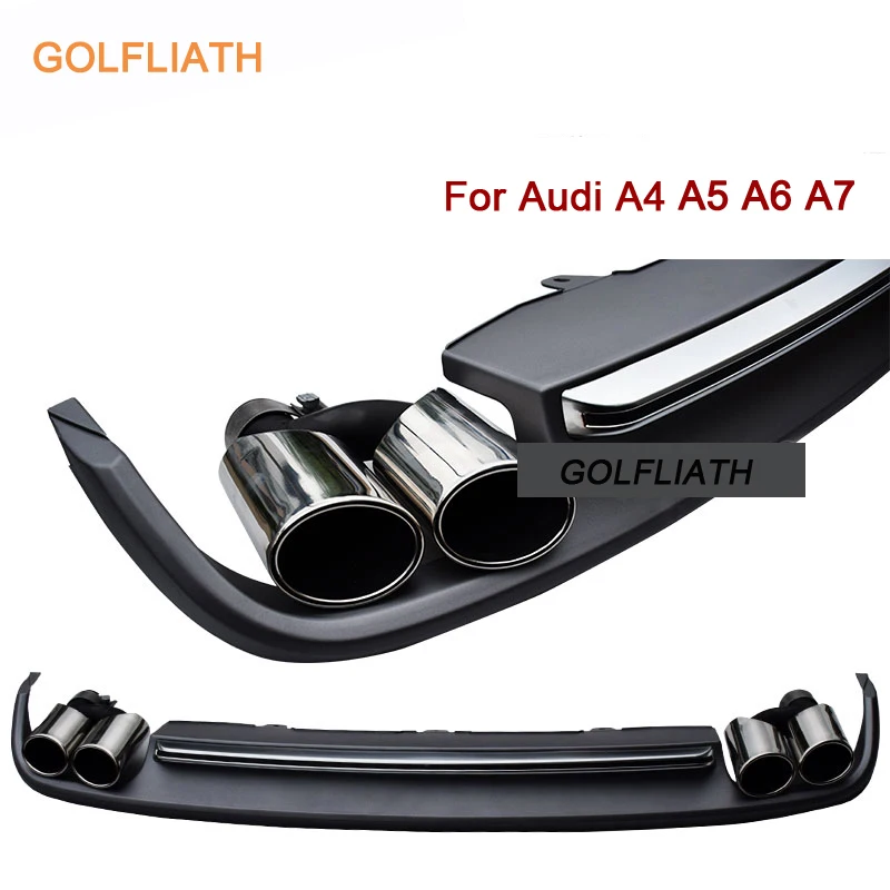 GOLFLIATH Rear Diffuser Lip Kit Bumper Skid Plate End Pipe Muffler Tip S4 S5 S6 S7 Style For Audi A4-A7 2012-2015 4-door Sedan