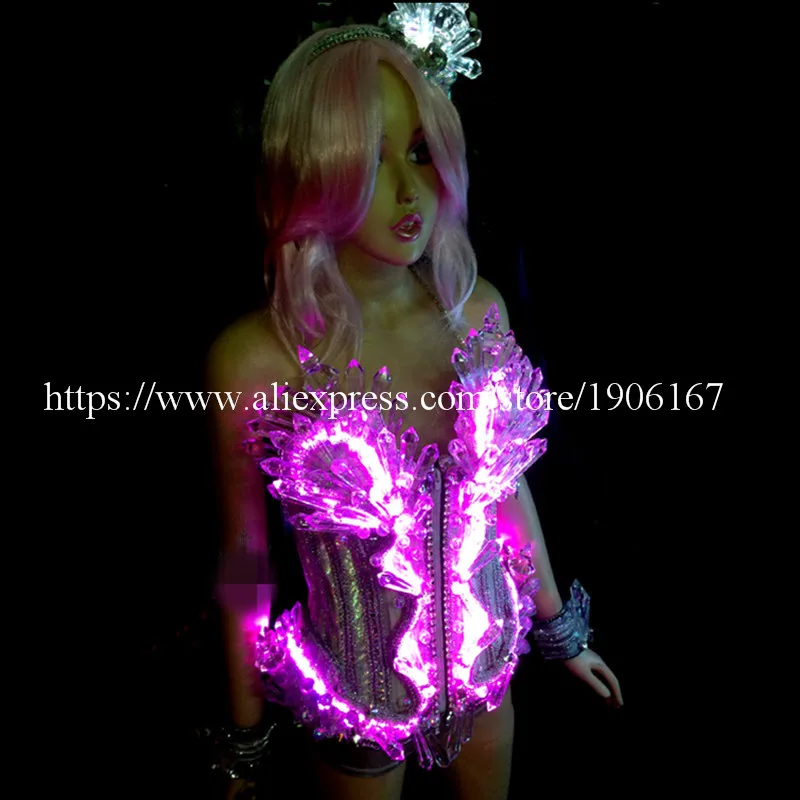 Colorful Crystal Led Luminous Women Costume Sexy Lady Evening Party Dress Led Light Growing DS Stage Dance Party Clothes