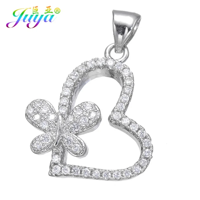 Juya Ali Moda Micro Pave Zirconia Heart Butterfly Charm Pendants Accessories For Women Necklace Jewelry DIY Making