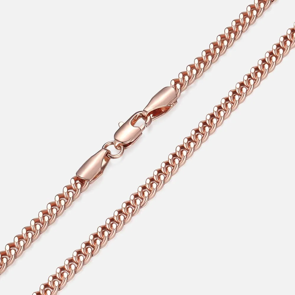 3mm Thin Necklaces For Women Girls 585 Rose Gold Color Curb Cuban Link Chain Woman Necklaces Valentines Gifts 45cm-60cm GN220A