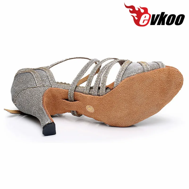 Evkoodance Blue And Grey With Shiny Size US 4-12 7cm Heel Height Women Latin Dance Shoes Evkoo500 DIY Lady Party Club Dance Shoe