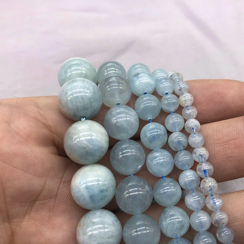 Wholesale Natural Aquamarin Stone Round Loose Spacer Beads For Jewelry Making Bracelet Necklace 15inches/strand 6/8/10/12mm