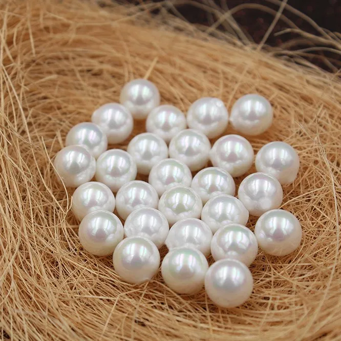 White Color Nice Quality South Sea Oyster Round Shape Shell Pearls Half Drilled Loose Pearls, 50pcs/lot