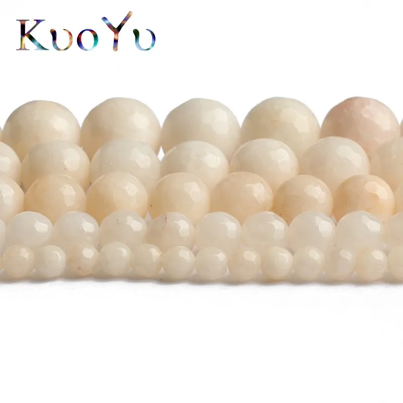 Faceted White Chalcedony Stone Beads Round Loose Spacer Beads 4/6/8/10/12 mm For Jewelry Making DIY Bracelet Necklace 15\'\'Inches