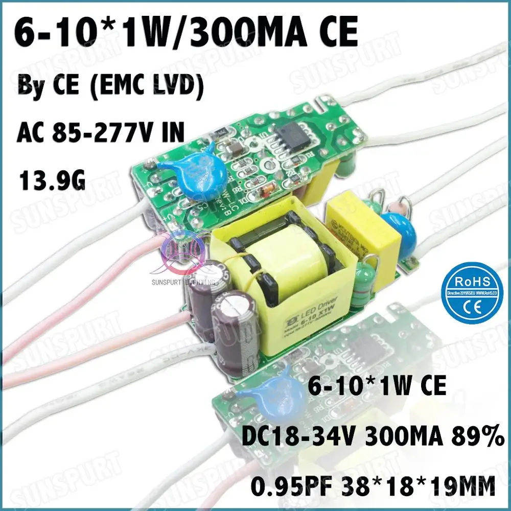 5-20Pieces TUV-CE EMC LVD PF Inside 36W AC85-277V LED Driver 1-36Cx1W 300mA DC2-120V Constant Current For LED Lamp Free Shipping