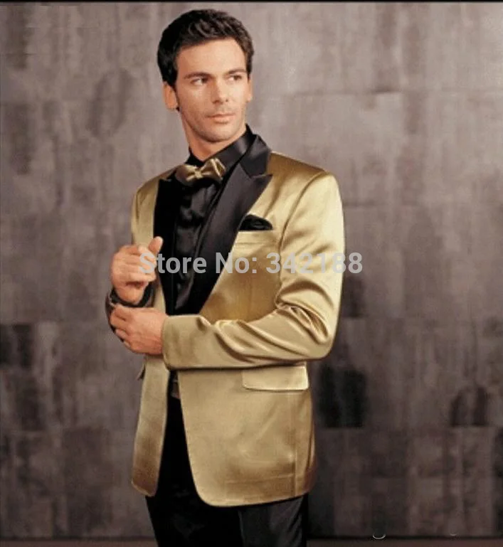 

2015 Custom Made gold Groom Tuxedos men's wedding suits party suit/wedding dress suitswedding men clothes