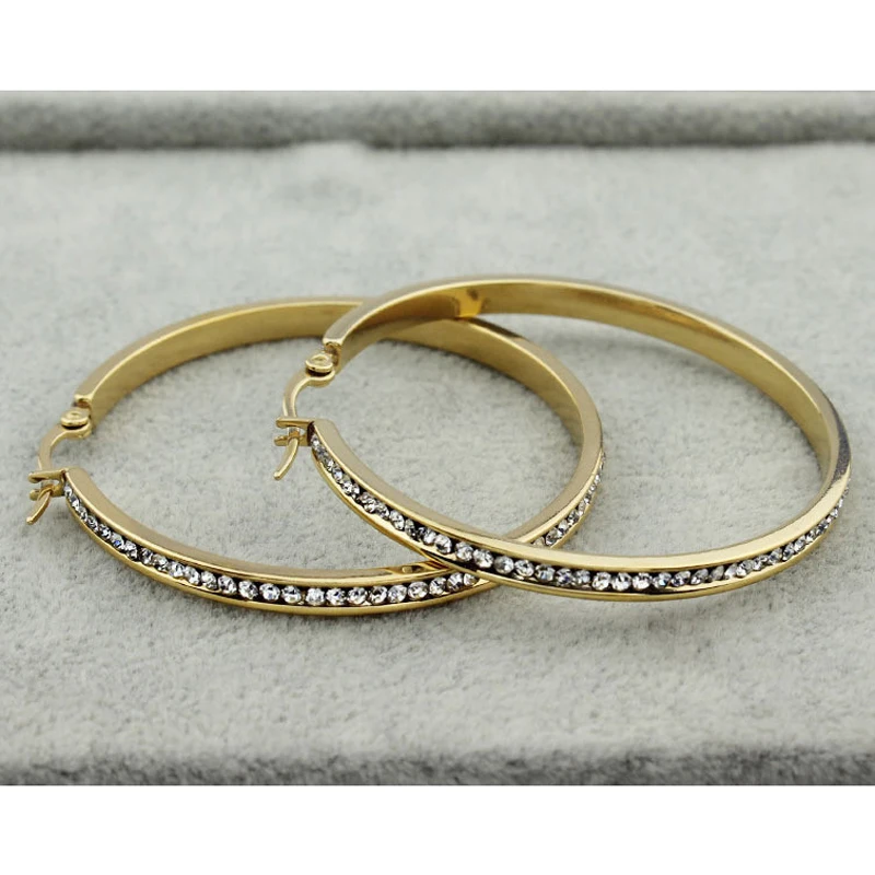 Fashion Elegant Round Crystal High Quality Gold Color Hoop Earrings For Women Party Earrings Women Fashion Jewelry