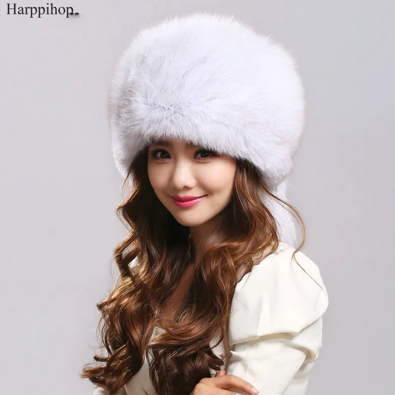 

Hot Sale Real Fox Fur Hat for women winter Fox fur beanies cap with fox fur 2017 Solid New thick female cap Bomber Hats