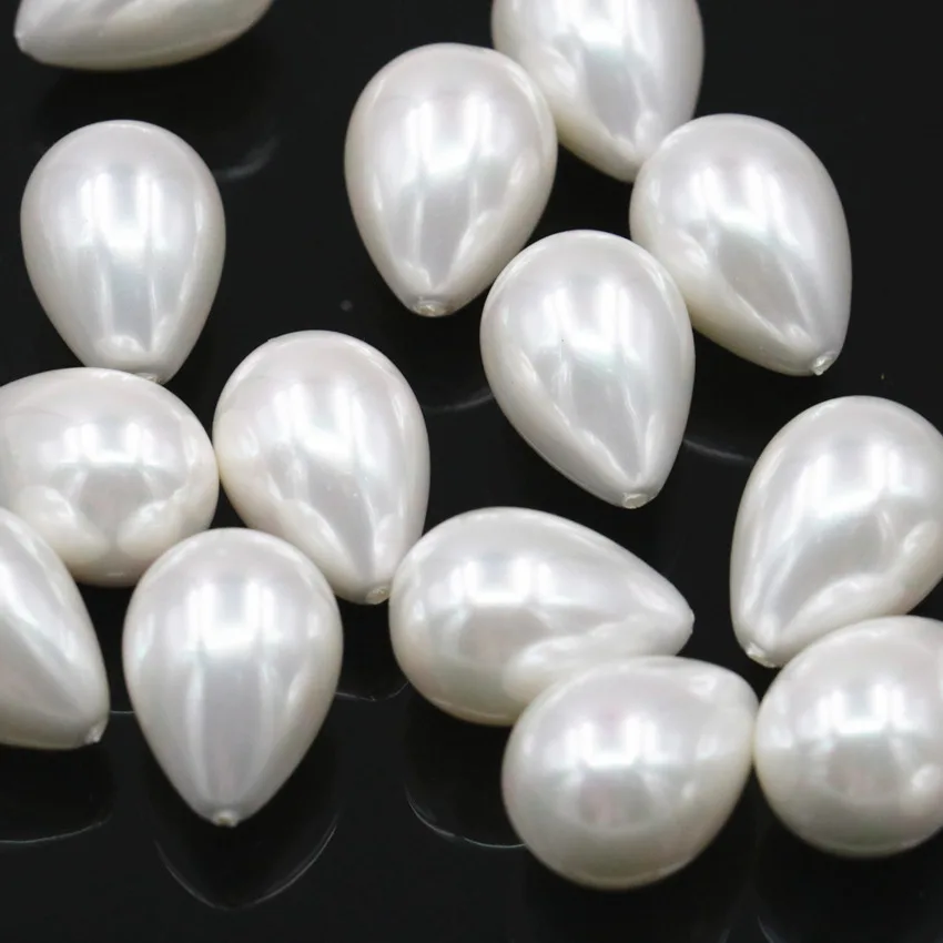 2pcs Sea Shell Pearl Teardrop Half Drilled Hole Beads fit DIY Earring Pendant Dangle Semi-finished Drop Jewelry Finding A344