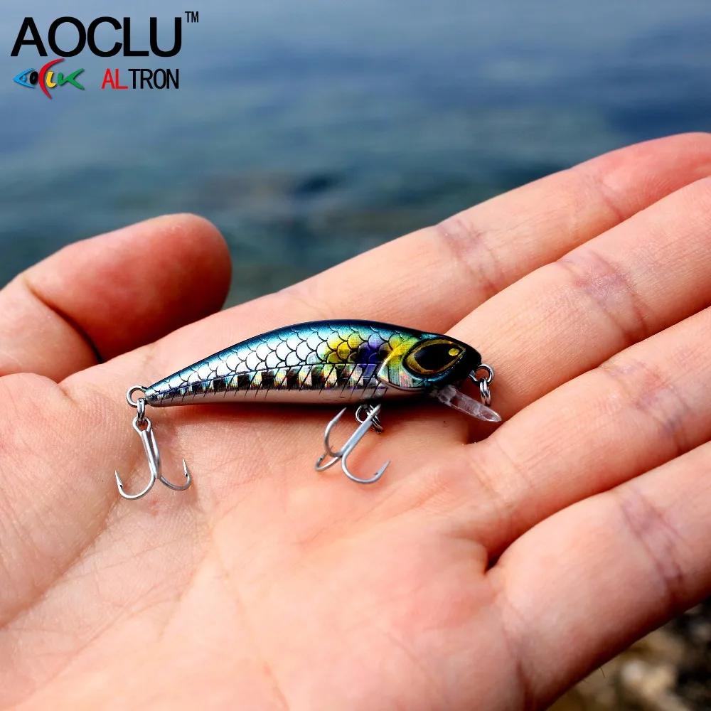 AOCLU-Sinking Minnow Fishing Rattle, Hard Bait Wobbler Lure, Beach, Bass, Jack, Trout, 14 # VMC Hook, Diving, 1.5m, 45mm, 3.0g