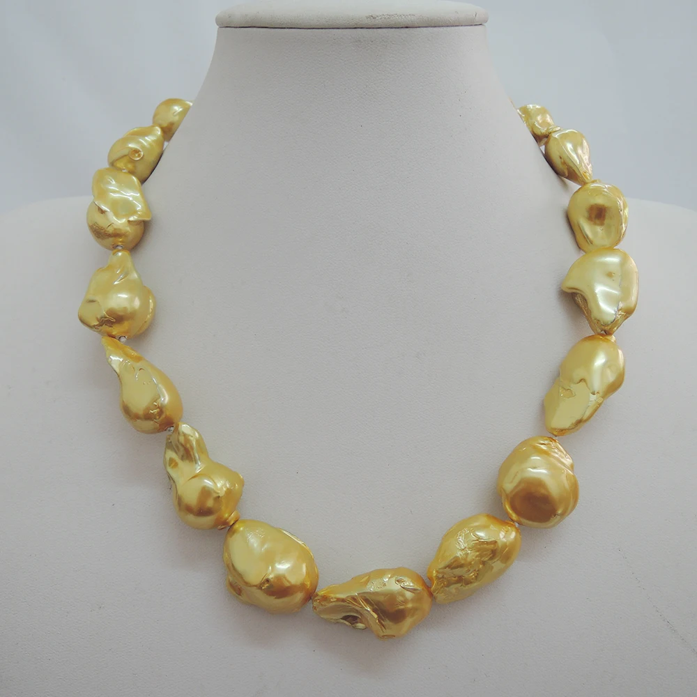 100%  FRESHWATER Baroque PEARL NECKLACE-good quality-pearl color is gold painted can\'t fade,brass good clasp 18k gold plating