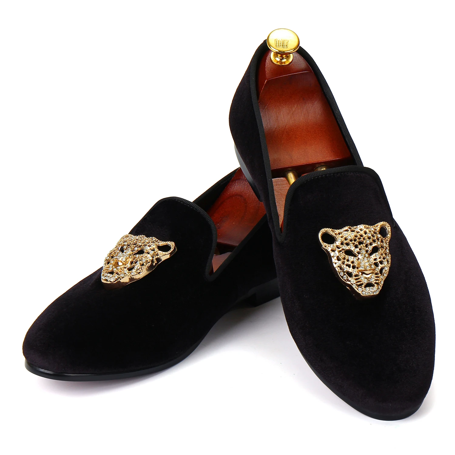 Harpelunde Men Velvet Loafer Shoes Animal Buckle Black Dress Shoes Size 6-14