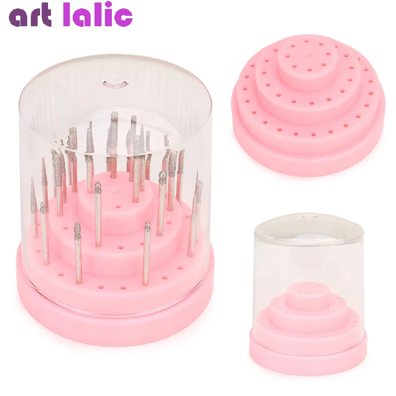 Nail Drill Bit Holder Stand Display and Acrylic Cover, Pro Bit Container, Storage Box, Manicure Nail Art Tool, 48 Holes