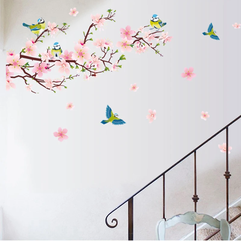 Romantic Peach Blossom Wall Sticker Bedroom Living Room TV Background Decoration Removable Room Decal Home Decorpopular Stickers