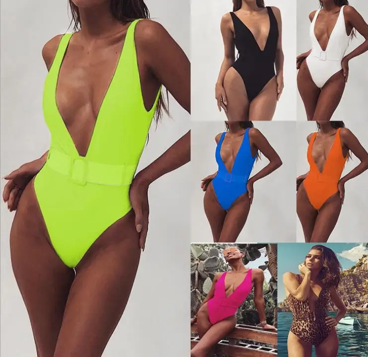 Bkld 여름 숙녀 섹시한 v 넥 백 레스 슬림 바디 수트 레오파드 프린트 벨트 버클 원피스 2019 new beach party bodycon bodysuits