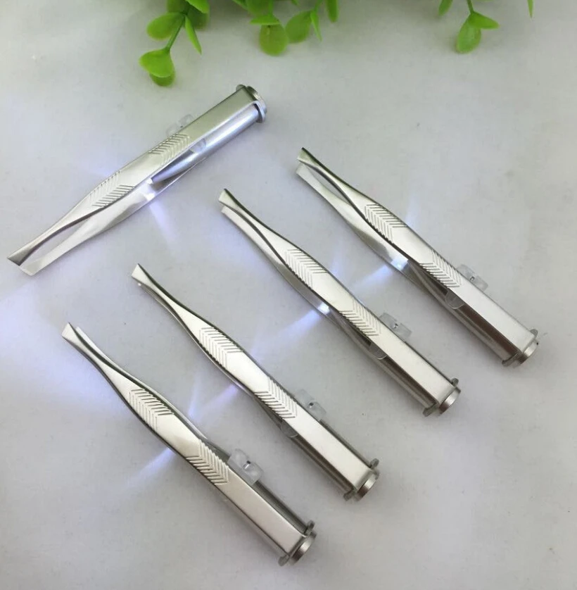 

200pcs Make Up Led Light Eyelash Eyebrow Hair Removal Tweezer Face Hair Remover Stainless Steel