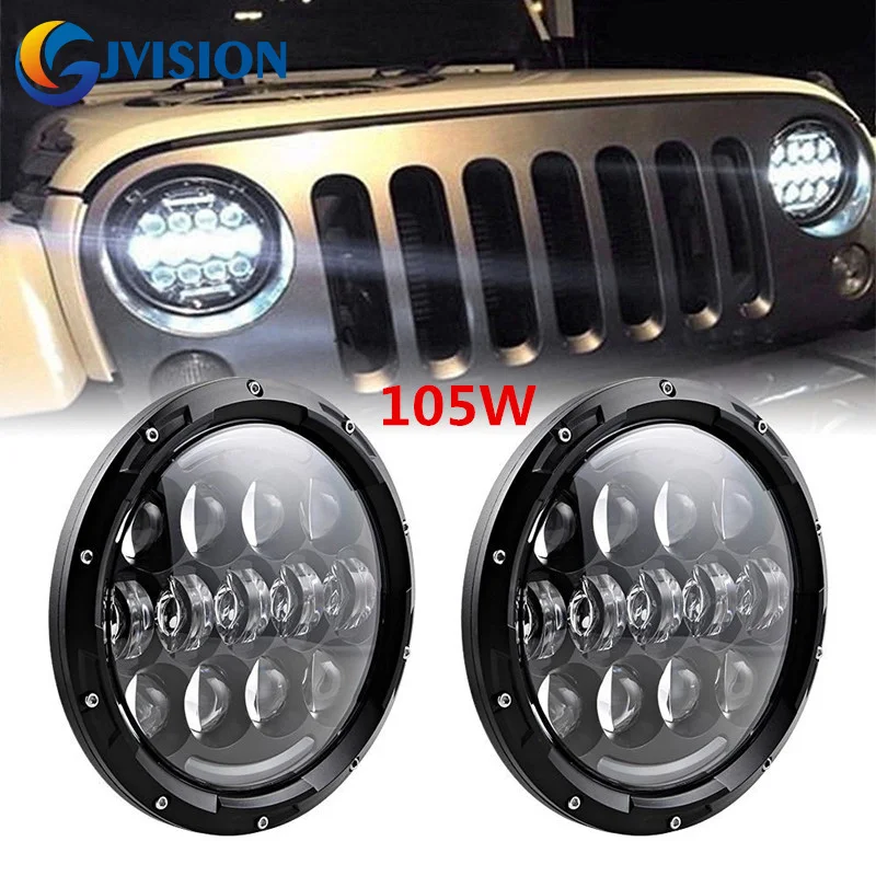 

105W 7 Inch LED Headlights DRL Hi/Lo Beam Halo Ring Amber Angel Eye For Jeep Niva Motorcycle Lada Offroad 4x4 UAZ 12V 24V