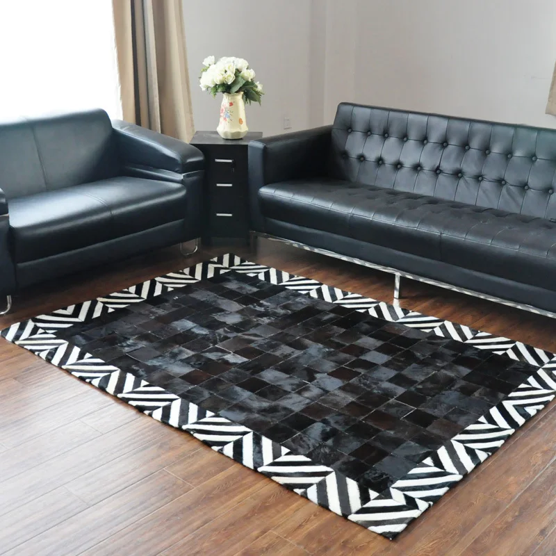 

free shipping 1 piece 100% natural handmade cow leather jute rug
