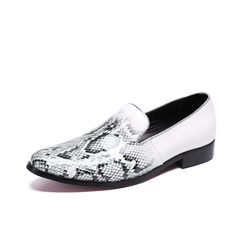 Chaussures hommes white python print leather slip on loafers causal male elegant dress men classic flats Zapatos Para Hombre