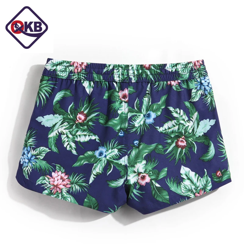 QIKE RBONG Lady Casual Shorts Women Beachwear Shorts Women  Green flower print Shorts Spandex Stretch Fabric