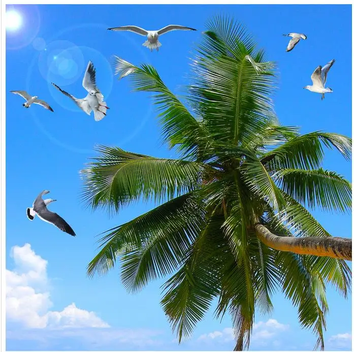 Seabirds palm sky sunshine ceiling 3d room wallpaper landscape ceilings stereoecopic wallpaper