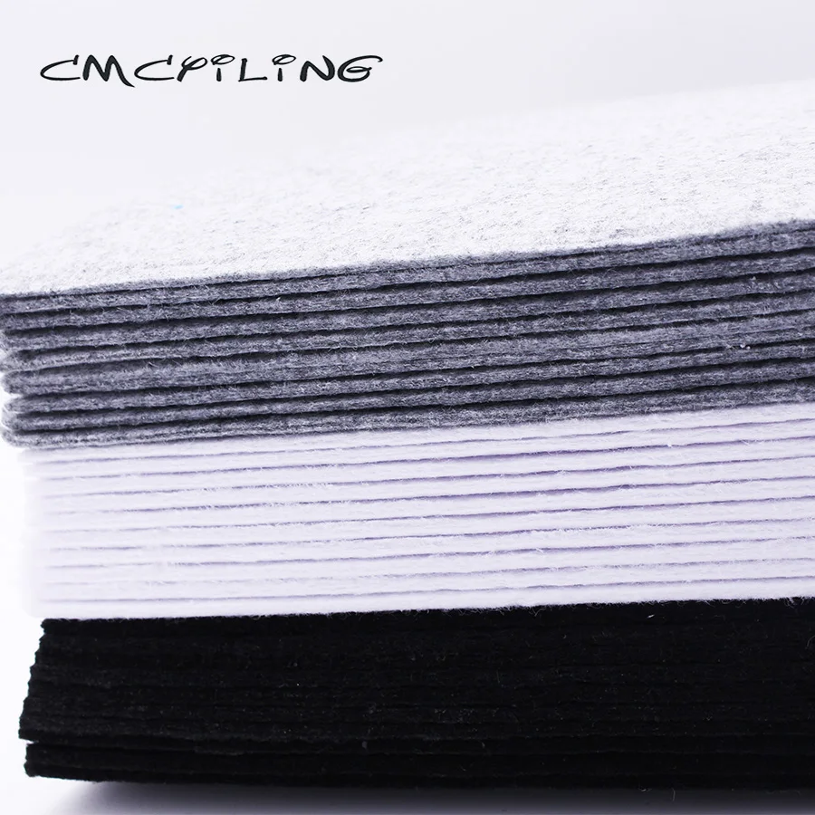 CMCYILING Black White Gray Hard Felt Fabric 3 MM Thickness Polyester Cloth For DIY Crafts Bags 10 Pcs/Lot 30*30cm