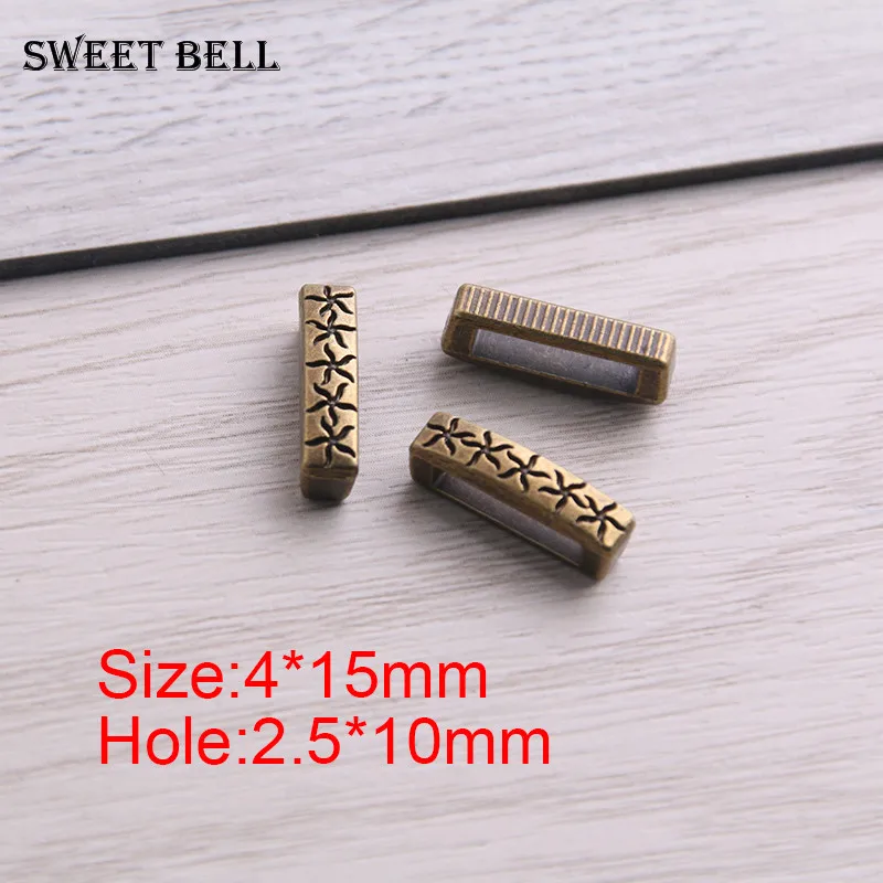 SWEET BELL 50pc two color Slider Spacer Beads Carved Flower Hole 10*2.5mm Leather DIY Bracelet Making Accessories 14C1751