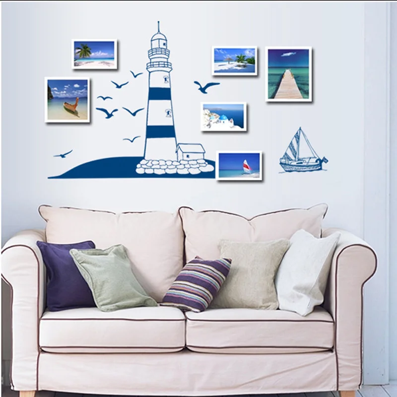 Mediterranean Lighthouse Wall Sticker For Living Room Study Photo Background Home Decoration Mural Art Decals Wallpaper Stickers