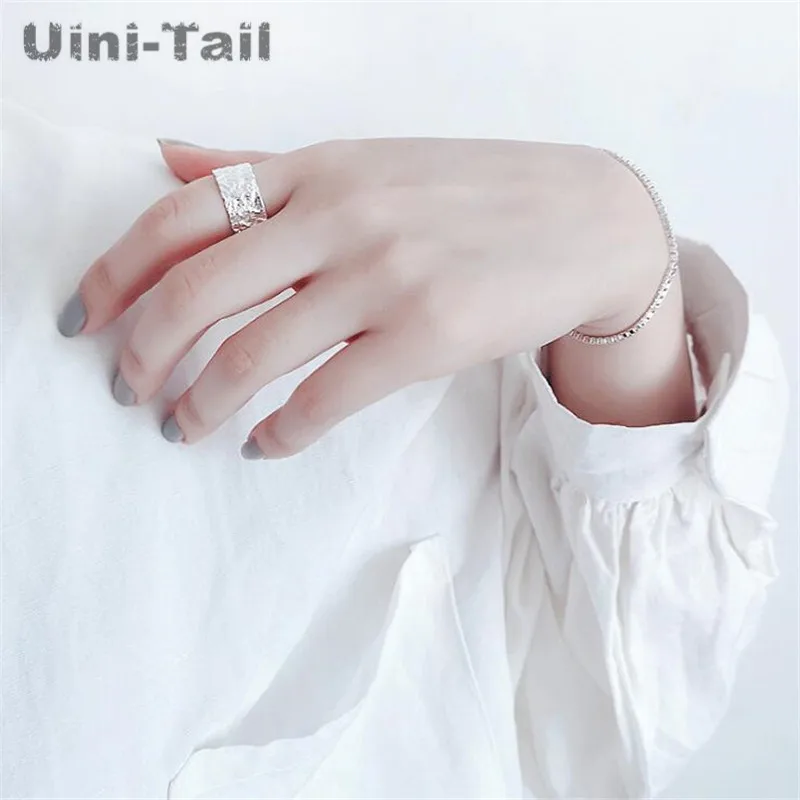 Uini-Tail 2024 new listing 925 Tibetan silver simple creative irregular bump wide open ring fashion personality tide flow  JZ029