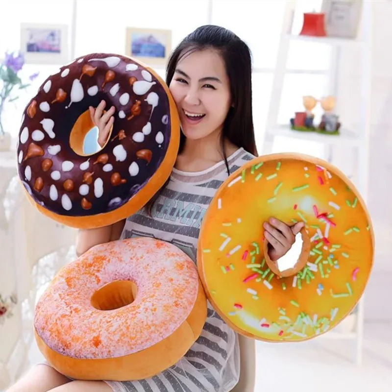 DAINCHOUL Colorful 3D Vivid Donut Cushion Soft Plush Sweet Chocolates Home Decor Sofa Office Round Nap Pillow Back Seat Cushions