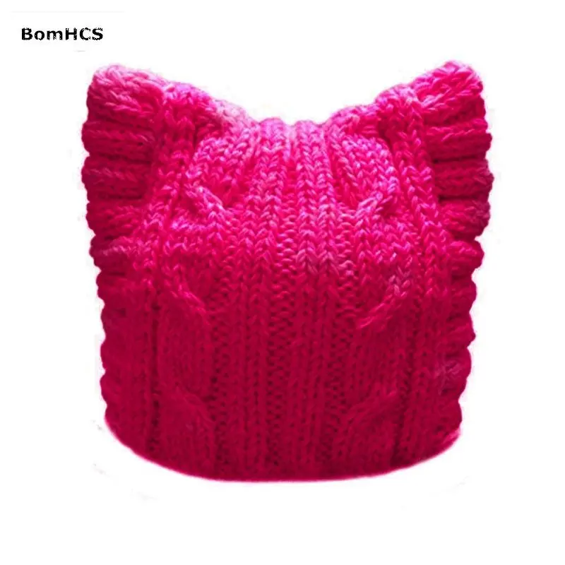 BomHCS Handmade Knit Pussycat Hat Women\'s March Parade Cap Cat Ears Beanie