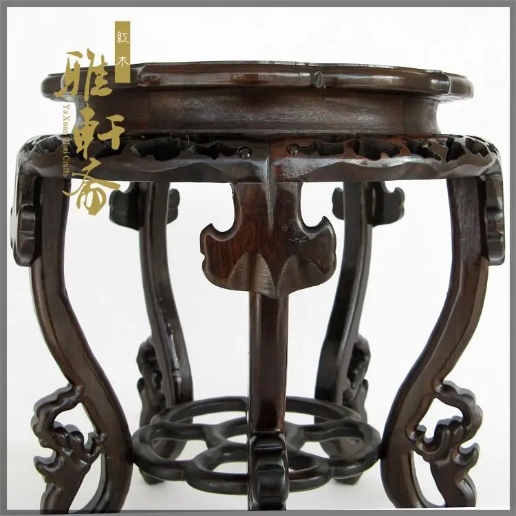 Mahogany antique flower bowl rack shelf solid wood shavings black Catalpol Ruyi several hollow carved wood carving