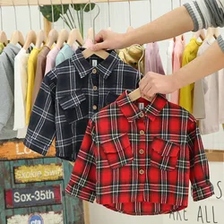 Plaid Christmas Red Toddler Boys Girls Shirts Quality England Style Baby Kids Shirts Children's Clothing