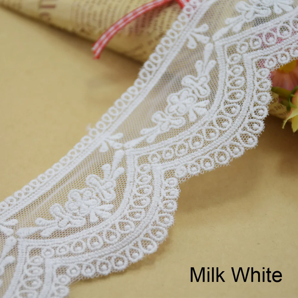 5cm 2 Colors Cotton Embroided Lace Ribbon Guipure Trim Fabric DIY Sewing Accessories Supplies African French Lace Applique#3545