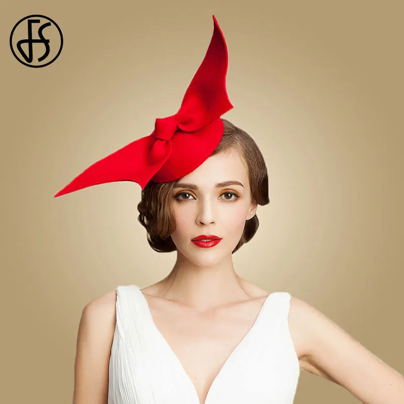 FS Wool Felt Red Women Church Hats For Wedding Fascinator Black Pillbox Hat Ladies Tea Party Bow Vintage Formal Cocktail Fedoras