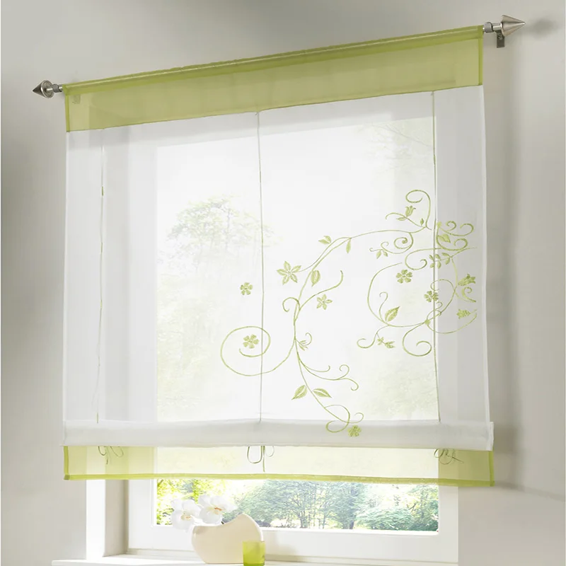 1PC Roman New Curtains Flower Style Tulle Window For Kitchen European Design Printed Roman Curtains Perspective Cafe Decoration