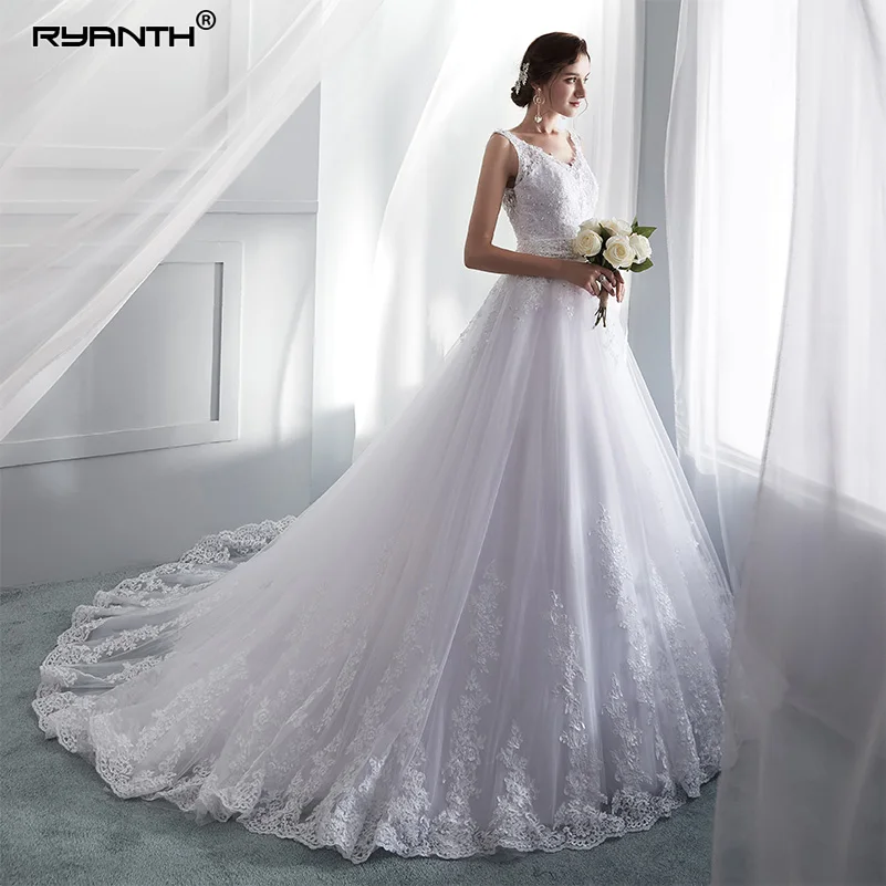 Ryanth Vestido De Noiva Princess 2022 A Line Wedding Dresses Lace Applique Sexy Bridal Gown Simple Wedding Dress Robe De Mariage