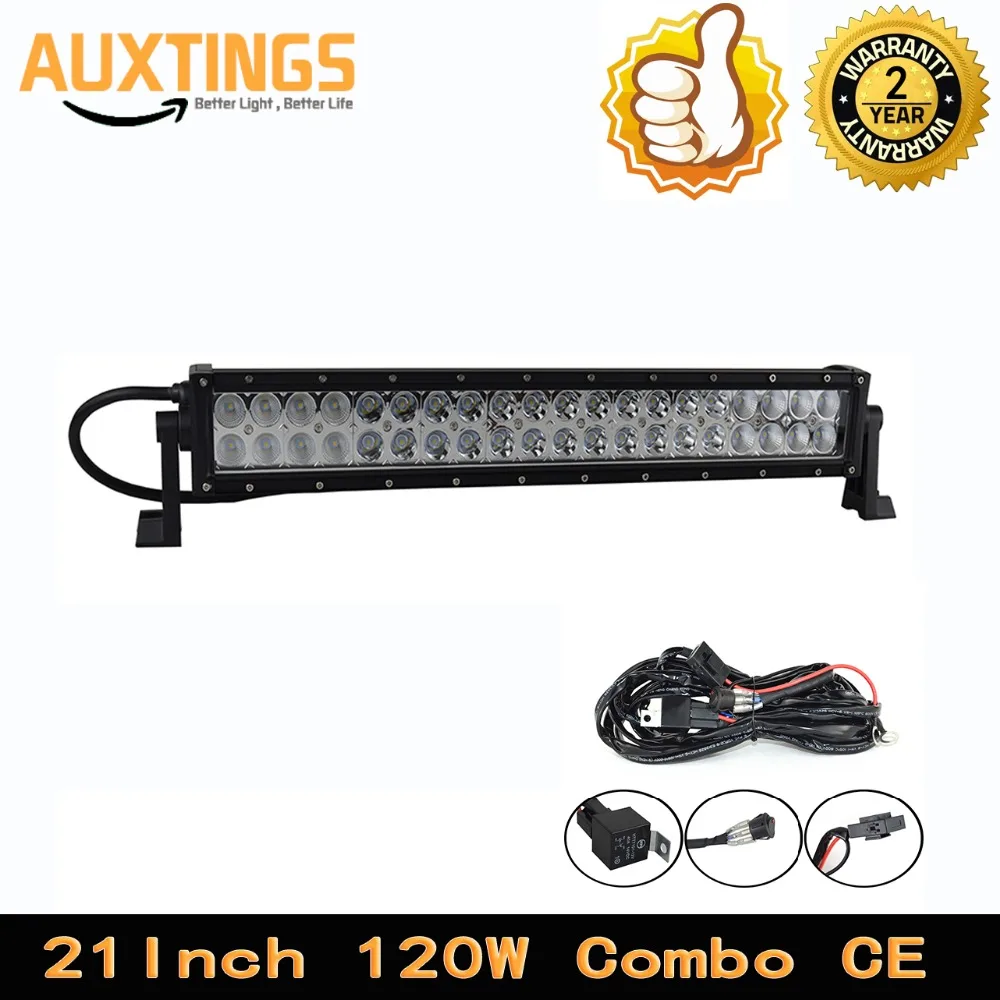 Super Bright 21 Inch Double Row 120W Combo LED Light Bar for Offroad 4*4 SUV ATV Tractor 12V 24V Driving Light + Wiring Kit